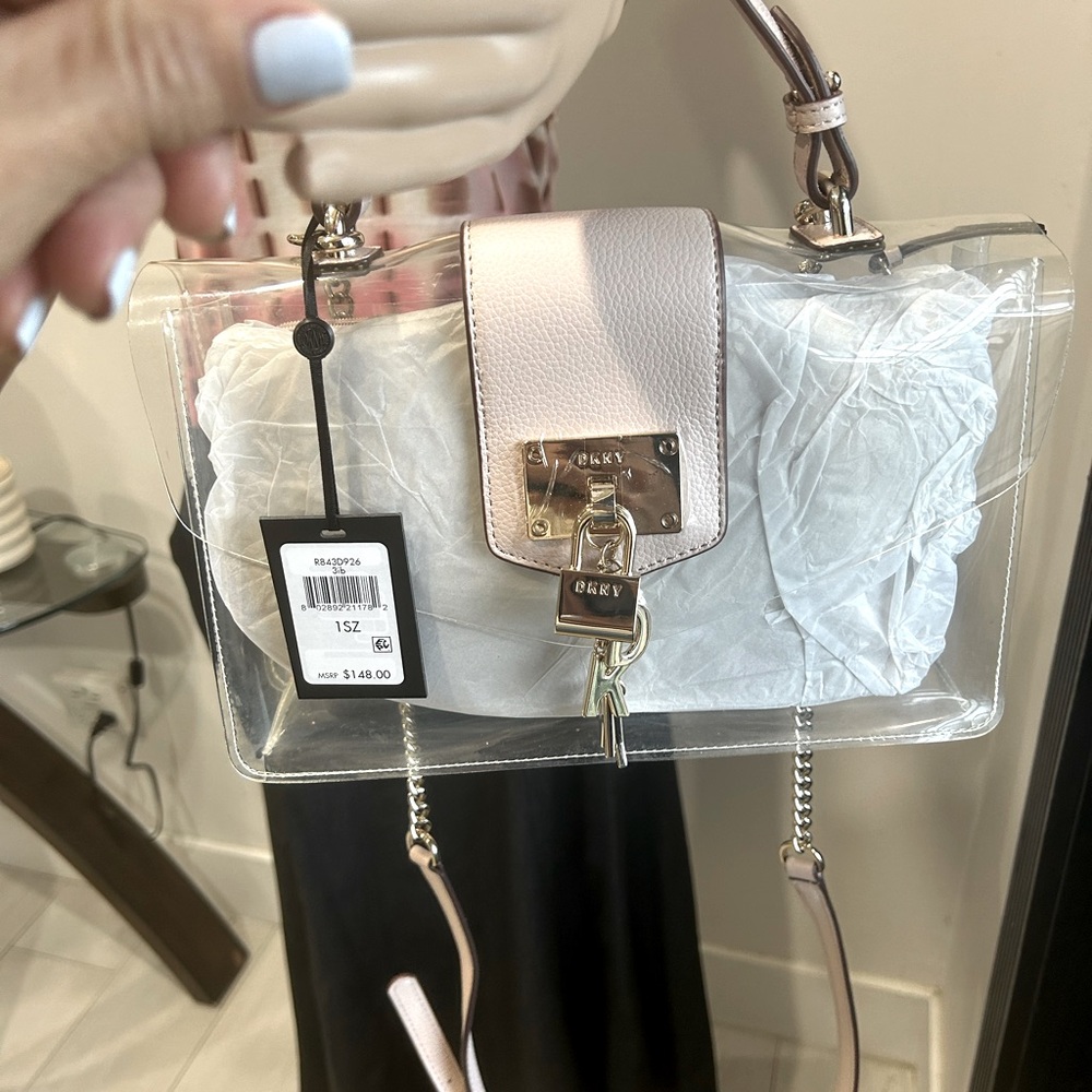 DKNY clear and pink nude small shoulder bag.